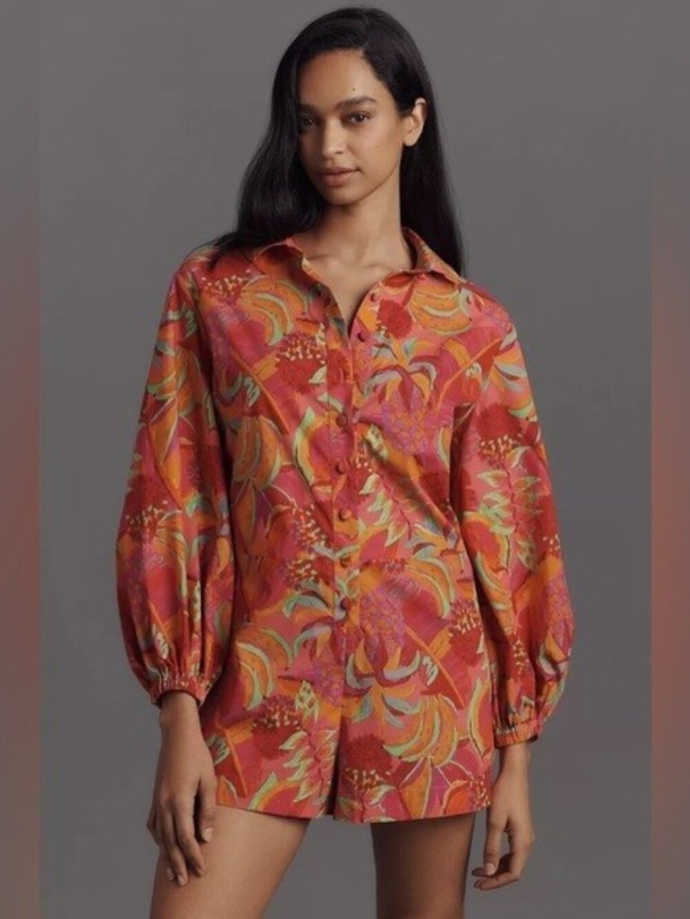 Farm‎ Rio x Anthropologie XXS Long-Sleeve Printed Collared Romper NWT $188